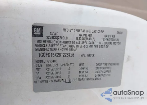 2008 Chevrolet Express Work Van z USA, uszkodzony, nr VIN 1GCFG15X281226726